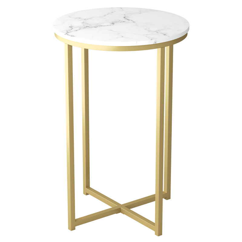 Everly Quinn Accent Table 15.55D Marble Round Gold Metal Wayfair.ca